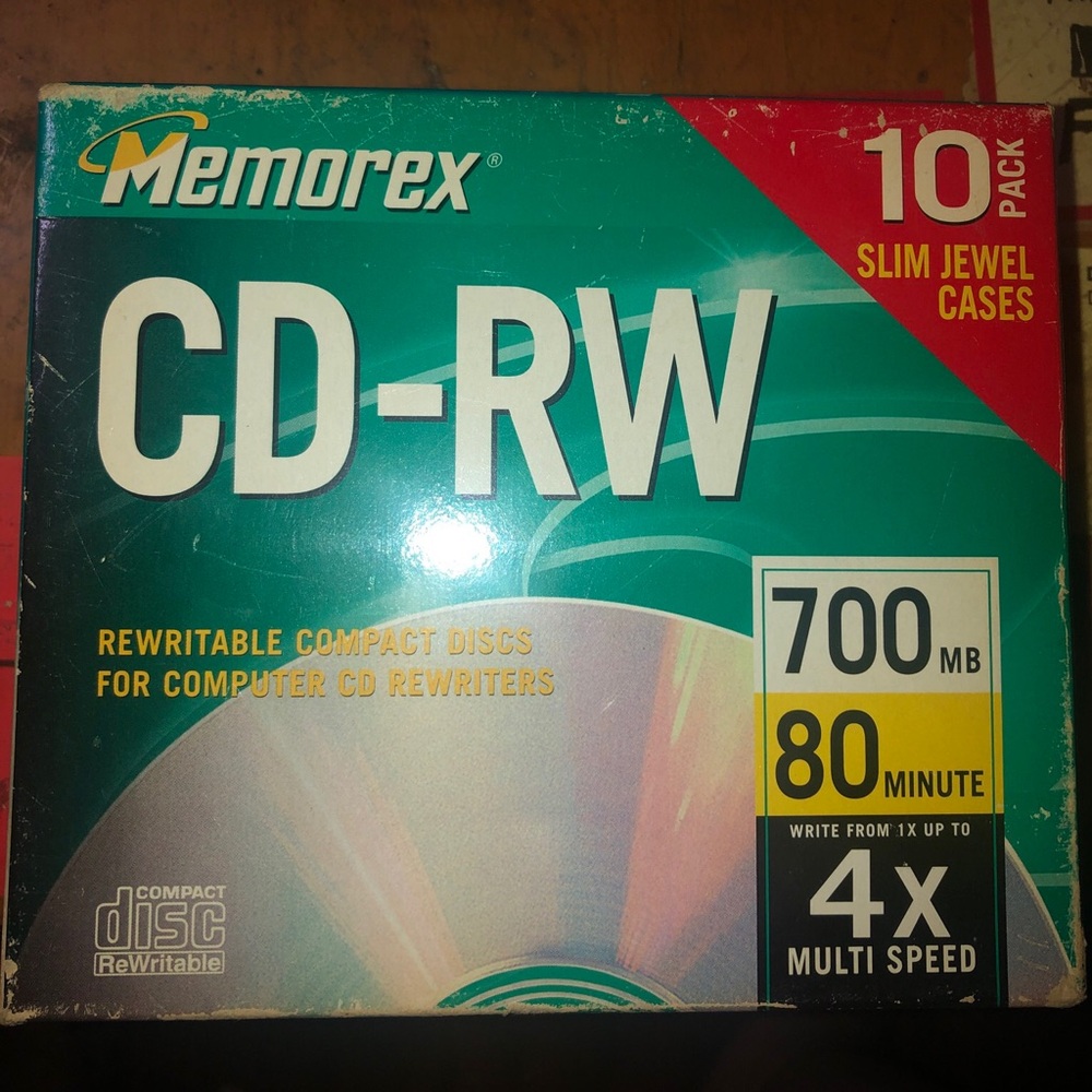 10 PK - Memorex CD-RW 4X  80 Min 700 Mb Rewritable CD in Slim Jewel Case SEALED